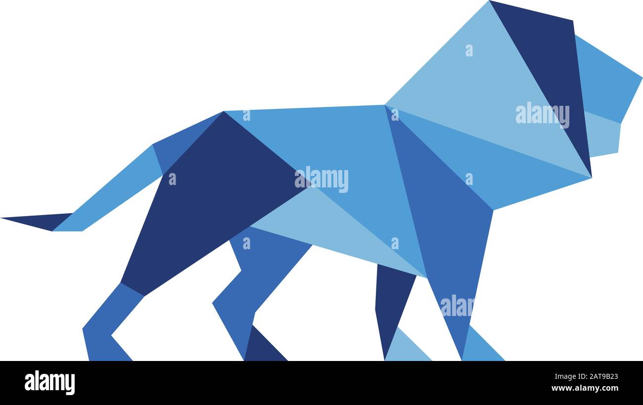 Illustration ou logo plat abstrait de l'origami lion dans des tons de bleu Illustration de Vecteur