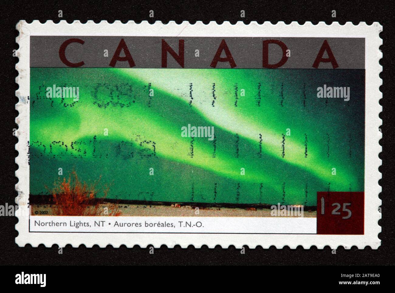 Timbre canadien, Timbre Canada, postes Canada, timbre utilisé, Northern Lights NT Aurores Boreales TNO 1,25 c. Banque D'Images