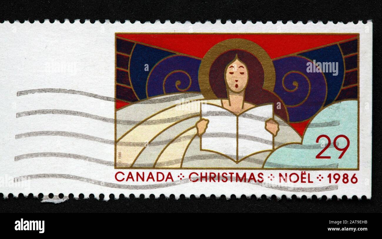 Timbre canadien, Timbre Canada, postes Canada, timbre utilisé, Canada, Noël, Noel, 1986, 29, chanteuse carol, timbre Banque D'Images