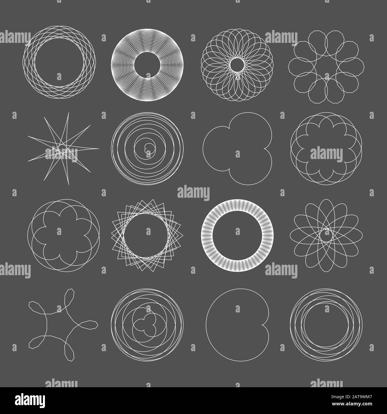 Ensemble de structures de courbe de Spirographe mathématique vectoriel - Generative Art Illustration de Vecteur