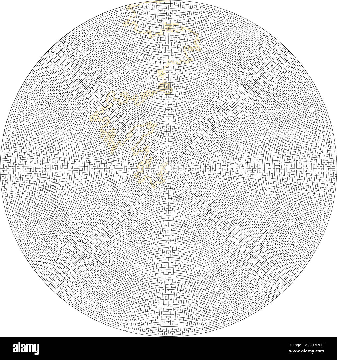 Difficile vecteur Noir et blanc Round Maze pour les enfants avec solution - cercle résolu Puzzle Illustration de Vecteur