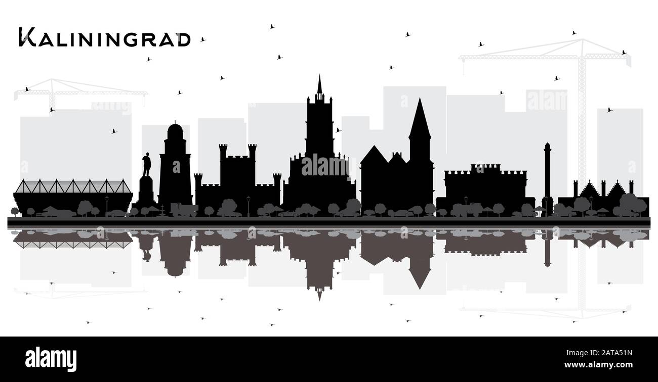 Kaliningrad Russie City Skyline Silhouette Avec Bâtiments Et Réflexions Noirs. Illustration Vectorielle. Concept De Voyages D'Affaires Et De Tourisme. Illustration de Vecteur