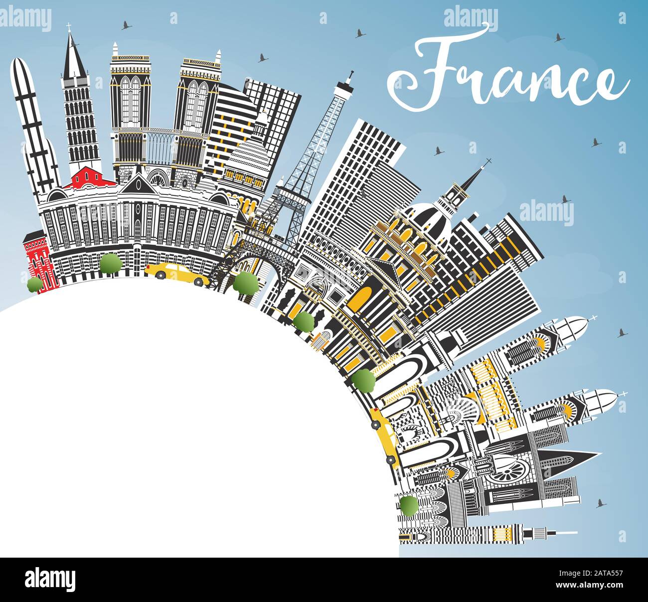 Bienvenue En France Skyline Avec Gray Buildings, Blue Sky Et Copy Space. Illustration Vectorielle. Concept De Tourisme Avec Architecture Historique. Illustration de Vecteur
