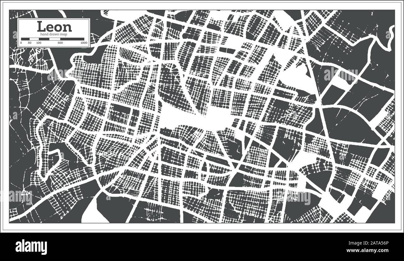 Leon Mexico City Map En Style Rétro. Carte Des Contours. Illustration Vectorielle. Illustration de Vecteur