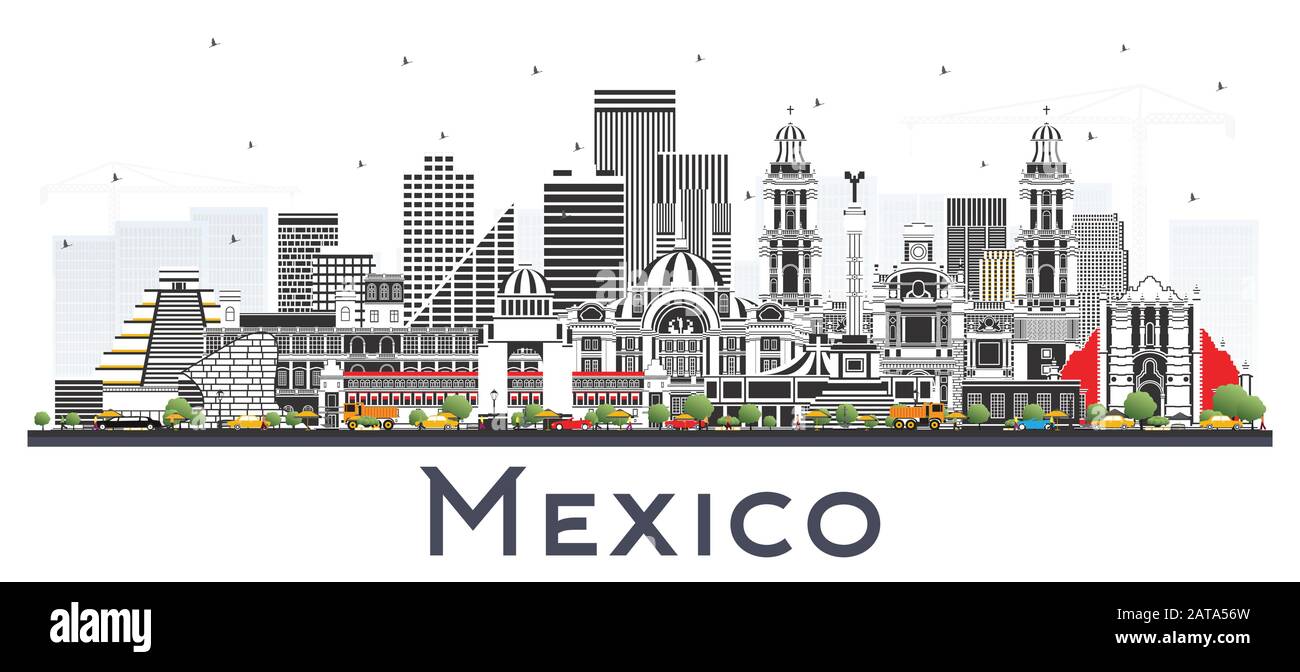 Mexique City Skyline Avec Bâtiments Gris Isolés Sur Blanc. Illustration Vectorielle. Concept De Voyage D'Affaires Et De Tourisme Avec Architecture Historique. Illustration de Vecteur