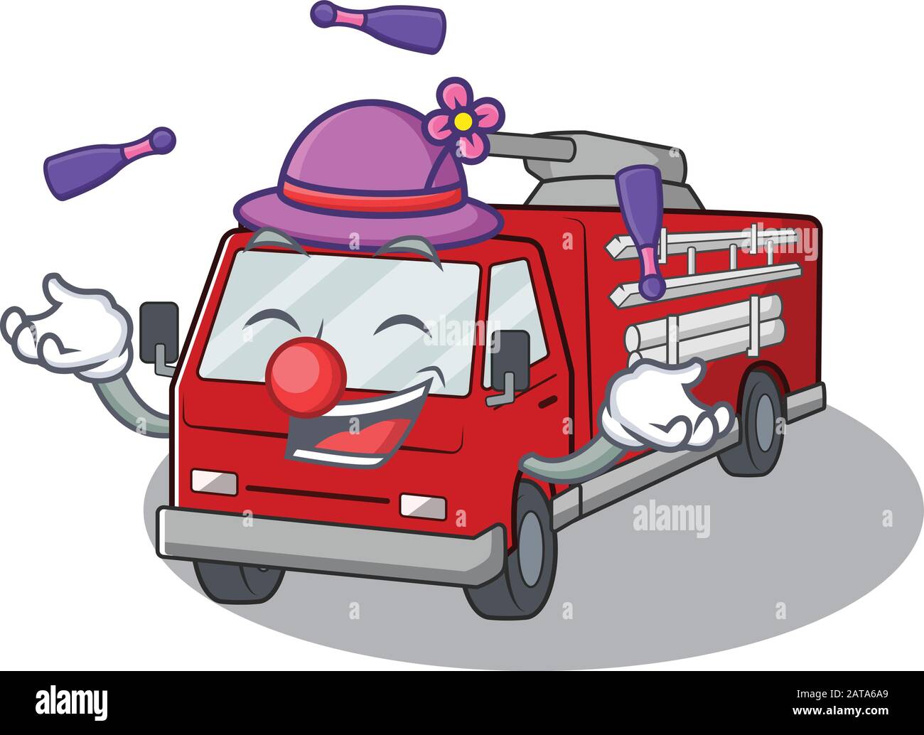 Smart Fire Truck dessin de personnage de dessin animé jouant à Juggling Illustration de Vecteur