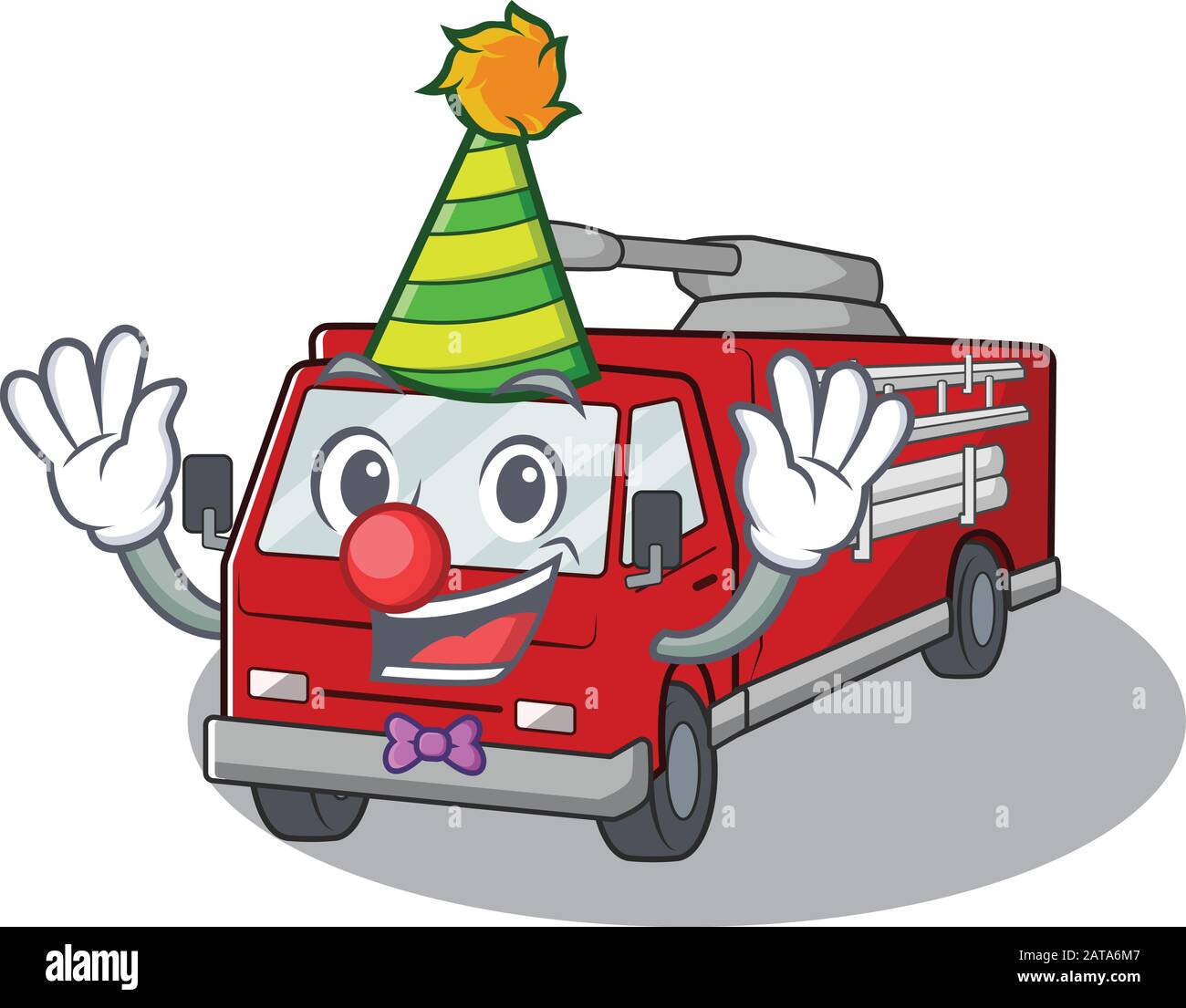 Drôle Clown feu camion dessin animé de personnage de mascotte Illustration de Vecteur