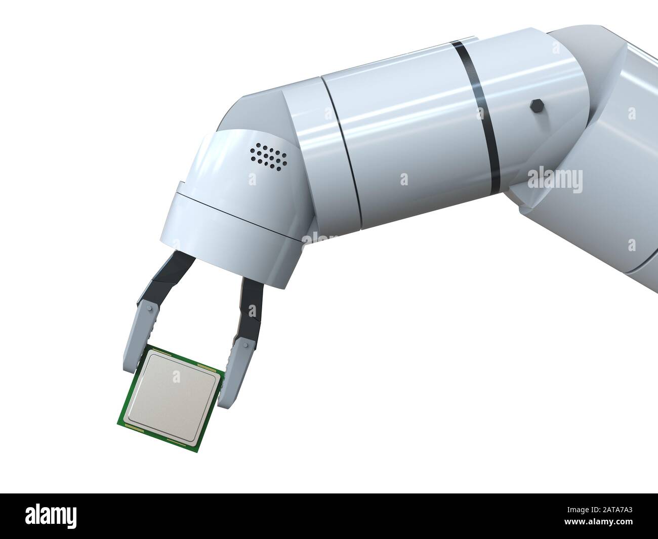 rendu tridimensionnel main robot tenant puce cpu isolée Banque D'Images