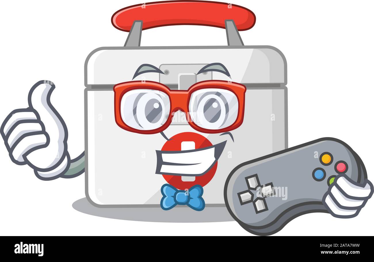 Smiley gamer kit de premiers soins dessin animé style mascotte Illustration de Vecteur