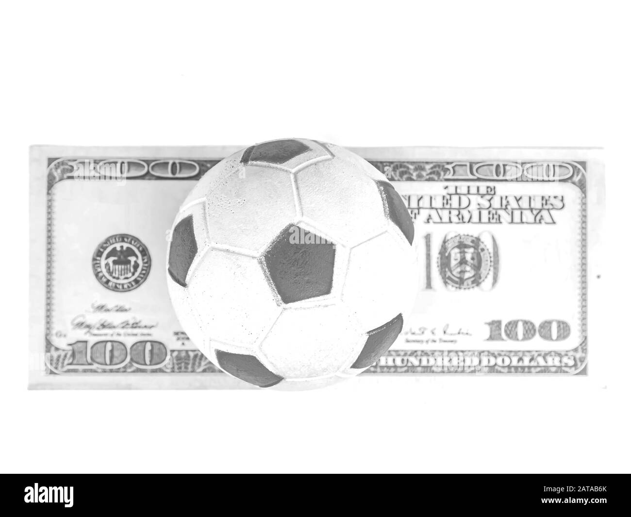 Ballon de football avec de l'argent sur un fond blanc. Banque D'Images