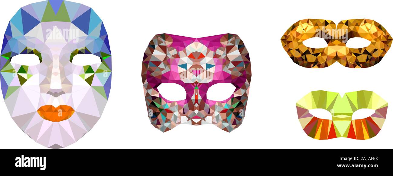 Masques De Carnaval Polygonal - Ensemble Vectoriel De Masques Domino Vénitiens Illustration de Vecteur