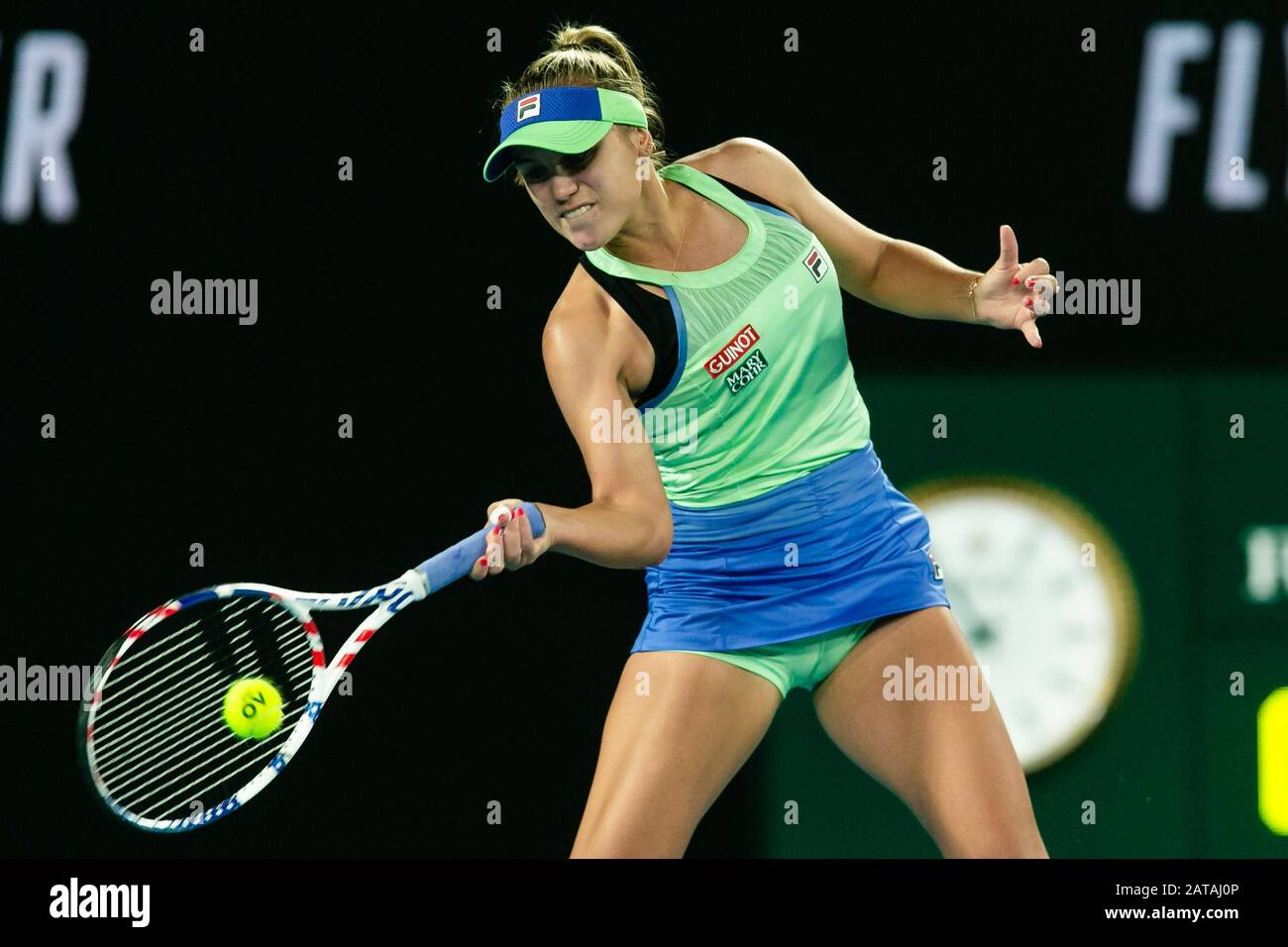 Melbourne, Australie. 1 févr. 2020. Sofia Kenin des États-Unis est en  action lors de la finale unique pour femme lors du tournoi de tennis  australien Open Grand Chelem de Melbourne en Australie