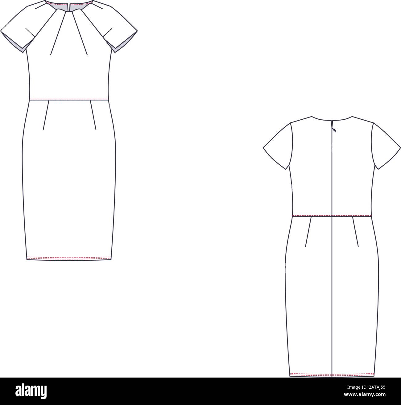Esquisse technique de mode vectoriel de la sundress moyenne des femmes. Illustration de Vecteur
