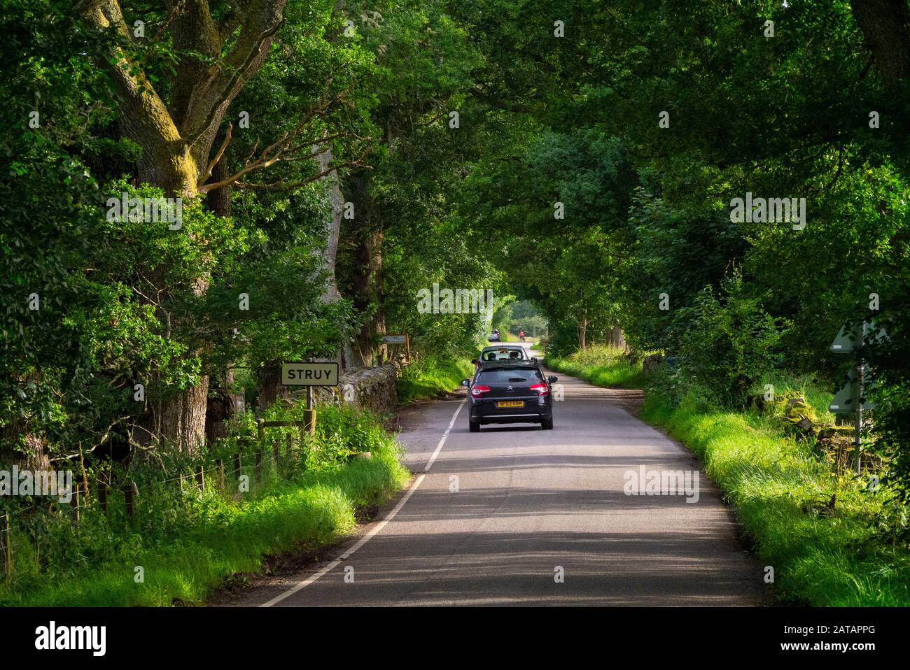 Trafic léger sur une route ensoleillée près de Struy dans les Highlands écossais d'Inverness-shire Scotland UK Banque D'Images