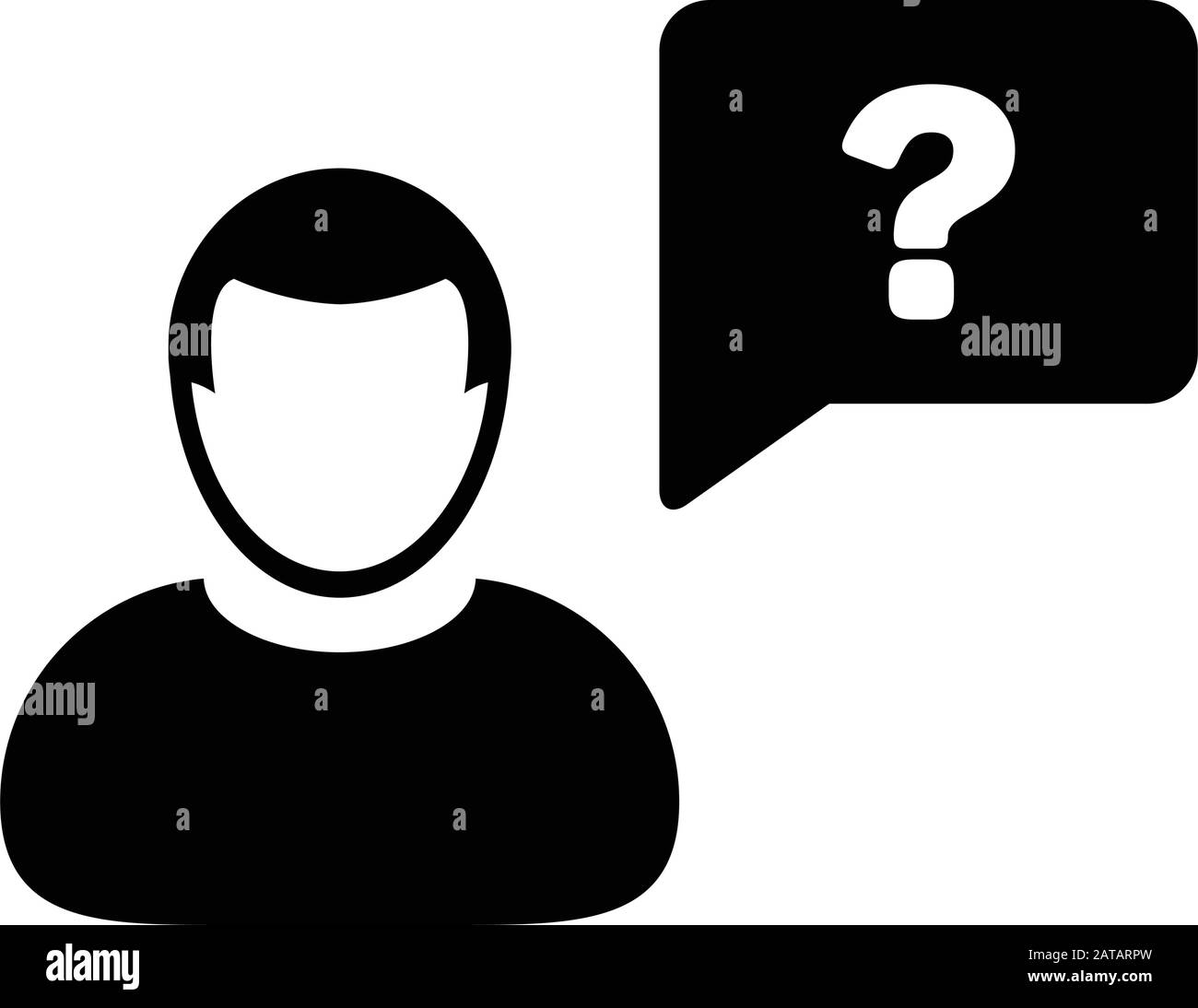 Icône de point d'interrogation vecteur profil homme avatar avec symbole de bulle de parole pour la discussion et l'information dans un pictogramme de glyphe à couleur plate Illustration de Vecteur
