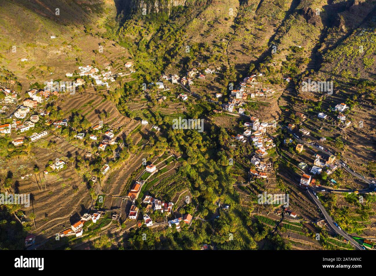 Lomo del Balo et Vizcaina, Valle Gran Rey, vue aérienne, la Gomera, îles Canaries, Espagne Banque D'Images