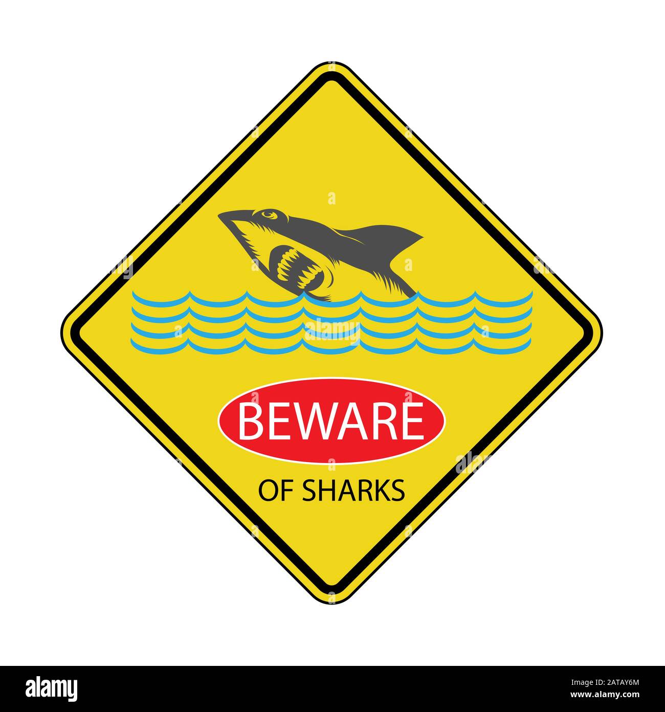 Zone De Danger De Requin. Méfiez-vous des requins. Panneau D'Avertissement Carré Jaune. La Vie En Mer Dangereuse. Nagez À Vos Propres Risques. Banque D'Images