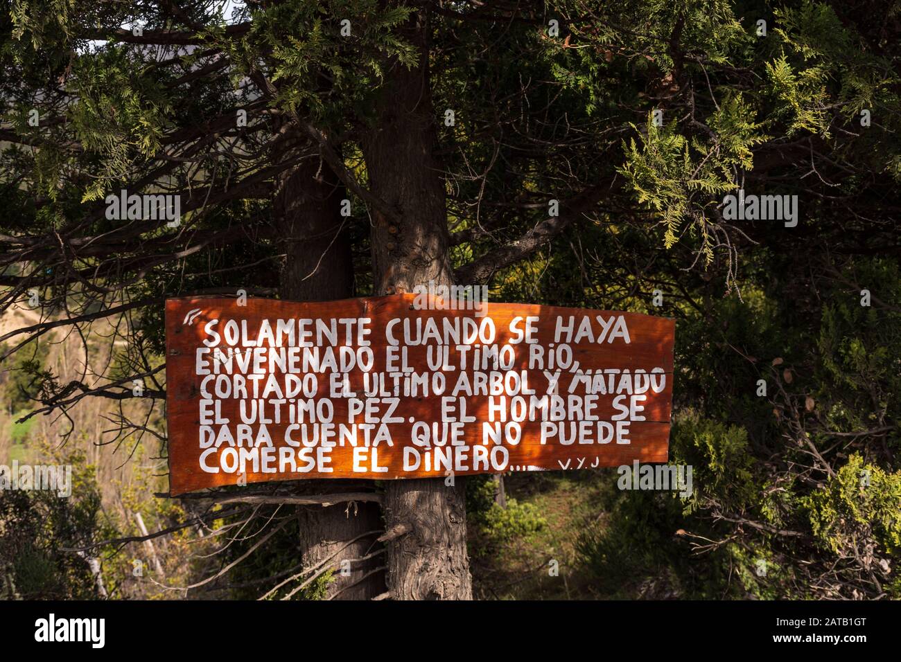 "Seulement quand le dernier arbre est mort et la dernière rivière a été empoisonnée et le dernier poisson a été capturé nous réaliserons que nous ne pouvons pas manger de l'argent" Banque D'Images