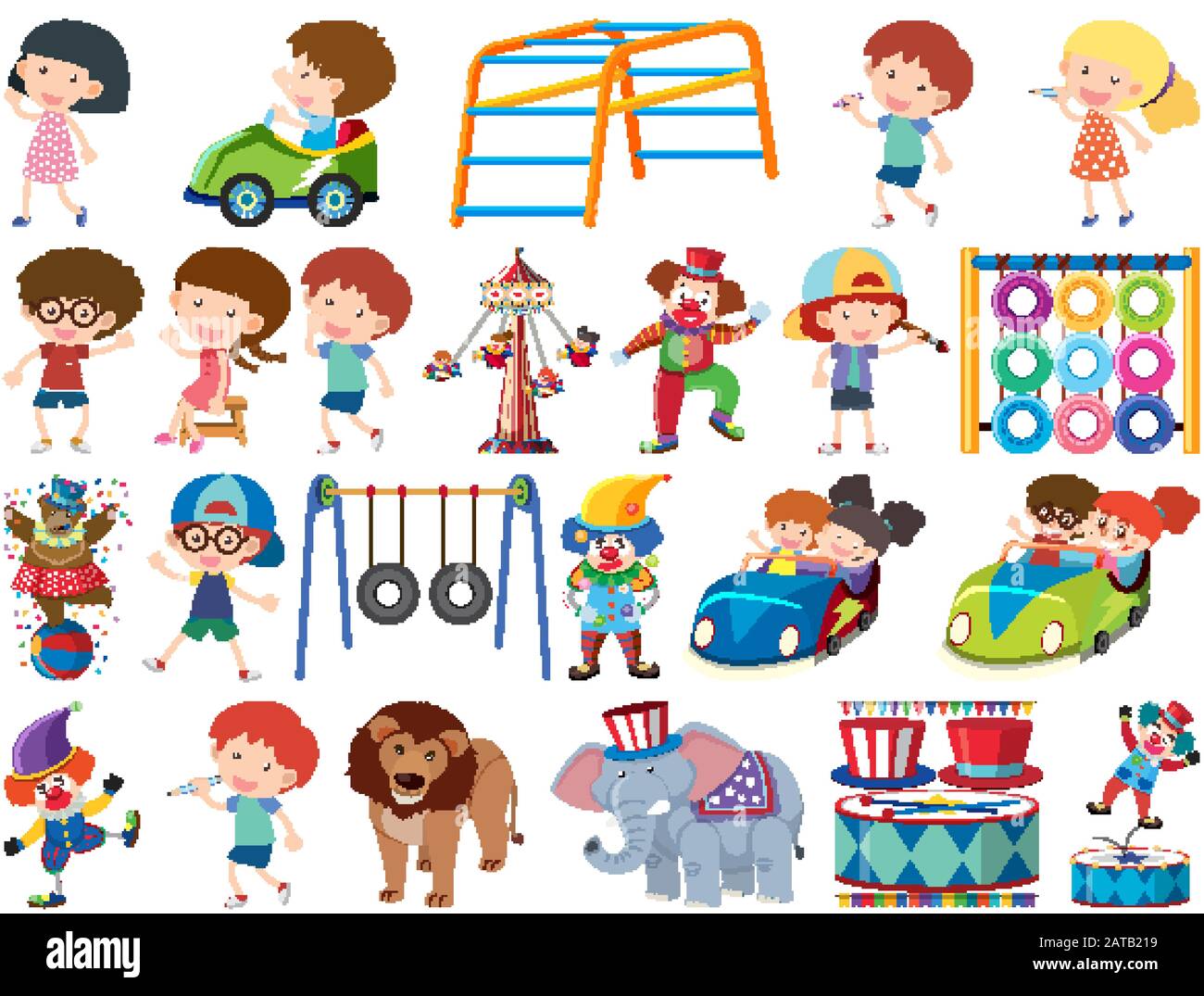 Grand ensemble d'objets isolés d'enfants et du cirque illustration Illustration de Vecteur