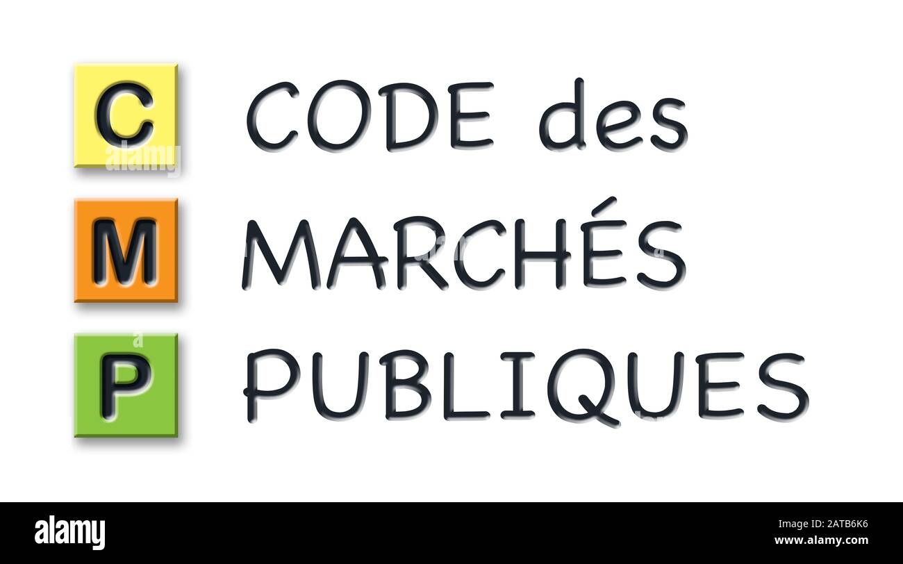 Initiales CMP en cubes tridimensionnels de couleur avec une signification tridimensionnelle en français Banque D'Images