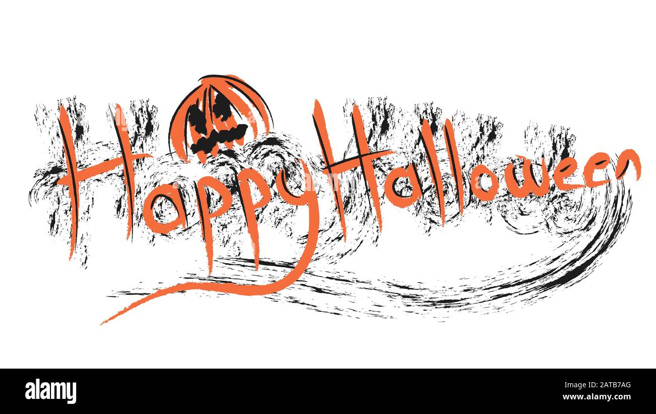 Joyeux Halloween écriture main salutation soyeuse avec des couleurs orange  et noir Photo Stock - Alamy