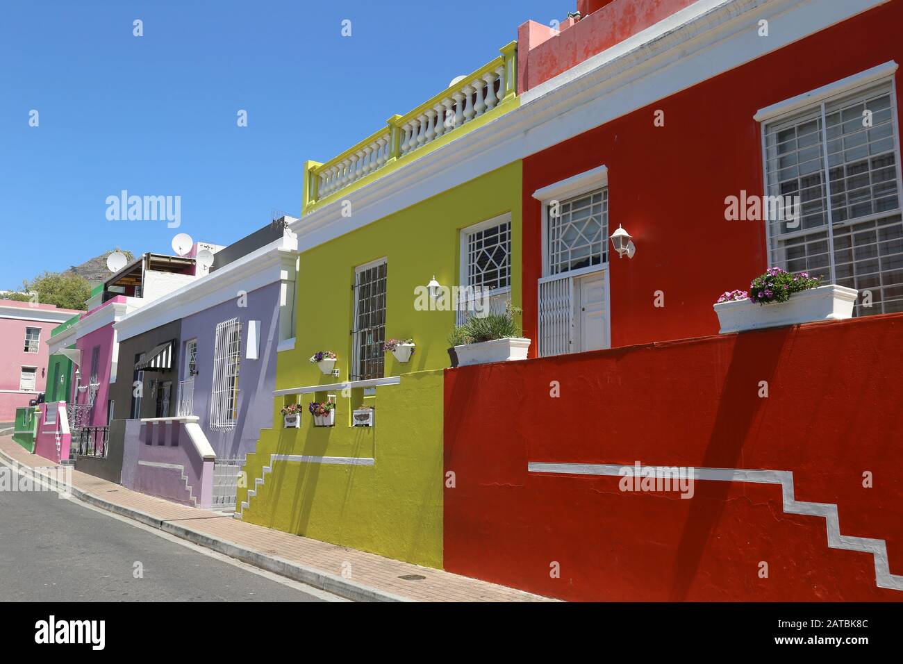 Maisons Peintes De Couleurs Vives, Rue Chiappini, Bo Kaap, Le Cap, Baie De La Table, Province Du Cap Occidental, Afrique Du Sud, Afrique Banque D'Images