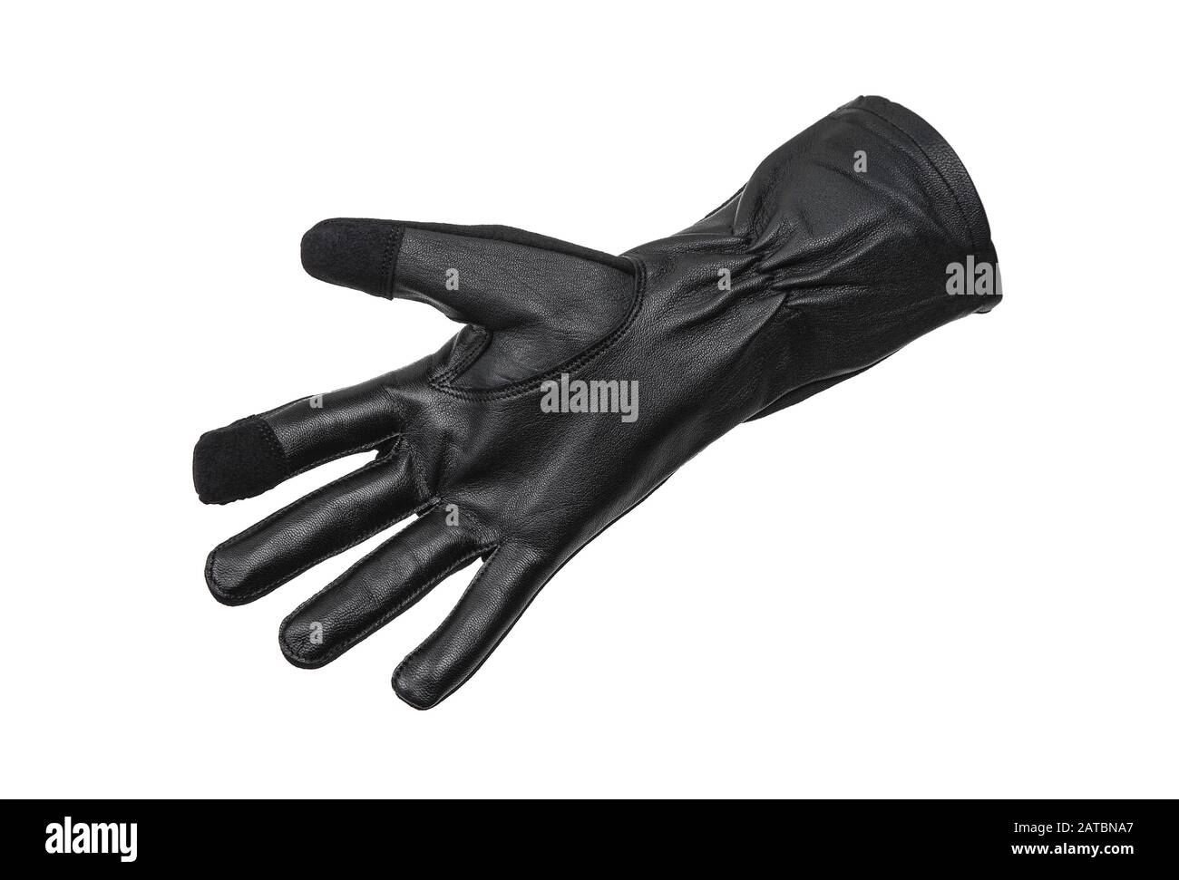 Les gants en tissu noir avec inserts en cuir s'isolent sur un fond blanc.  Moufles pour le travail et le quotidien, pour les militaires et les  travailleurs. Poignet Photo Stock - Alamy