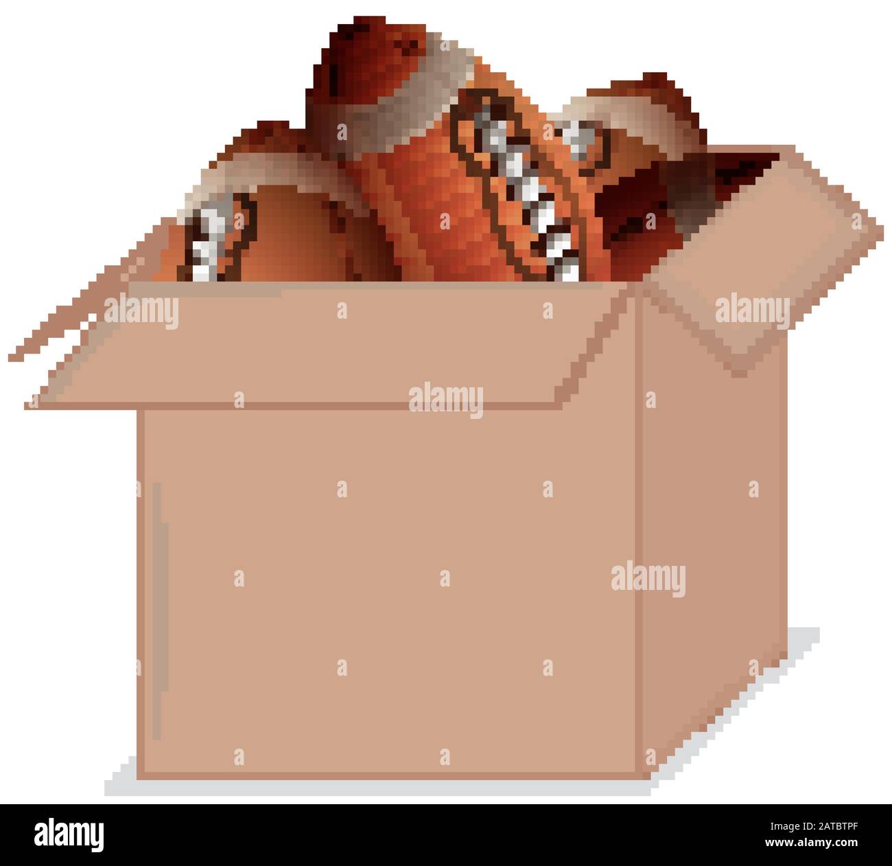 Boîte en carton plein de sport équipements sur fond blanc illustration Illustration de Vecteur
