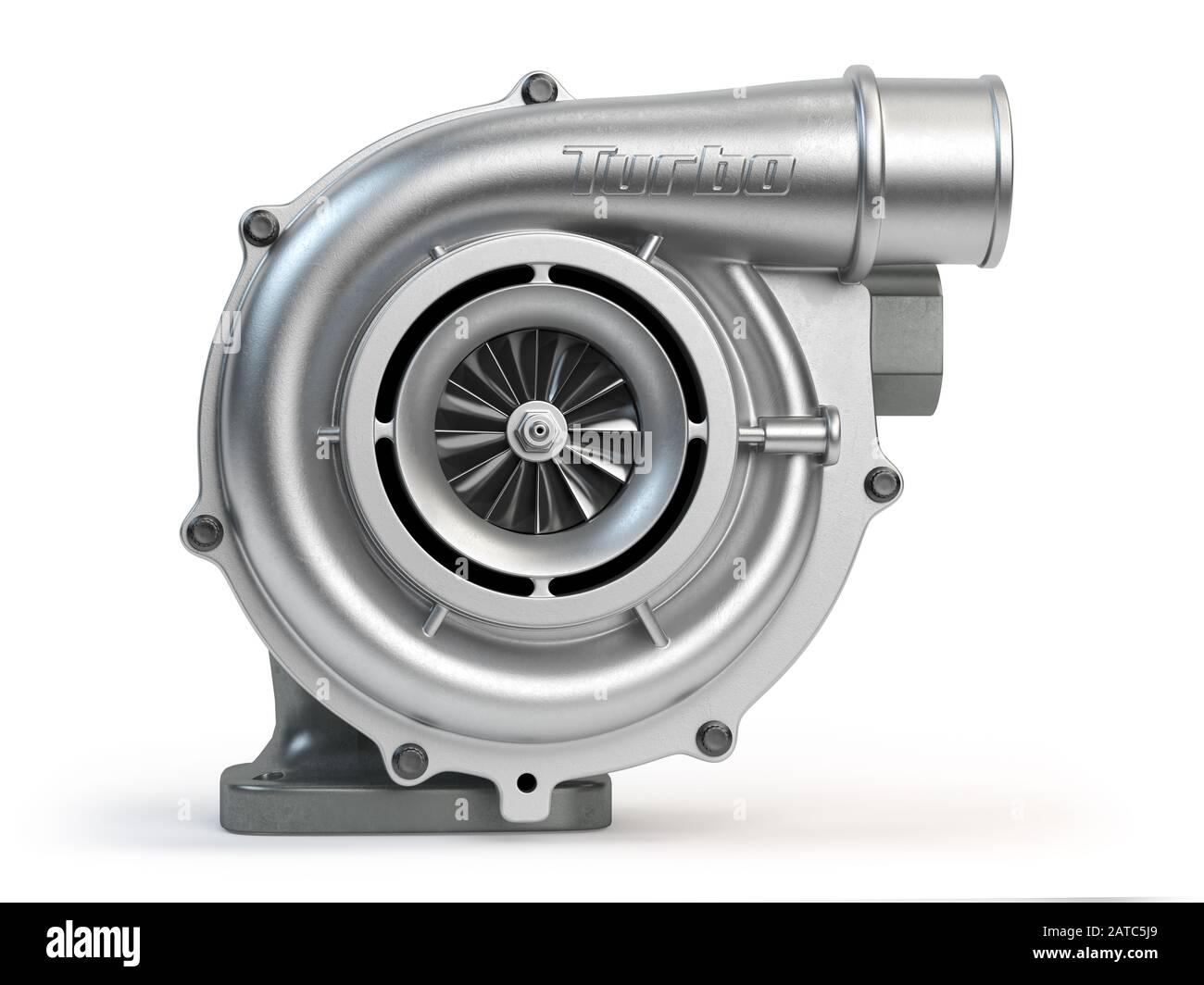 Turbocompresseur isolé sur fond blanc. Moteur turbo. illustration tridimensionnelle Banque D'Images