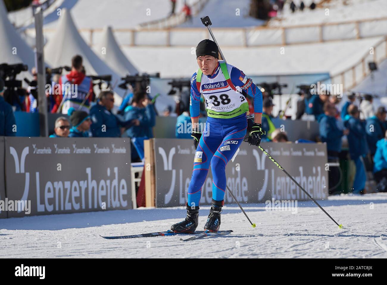 Lenzerheide, Schweiz, 1. Février 2020. Tseren-Ochir Adiyajargal beim 10 km Sprint der Junioren Männer an den Jugend- und Junioren-Weltmeisterschaften Banque D'Images