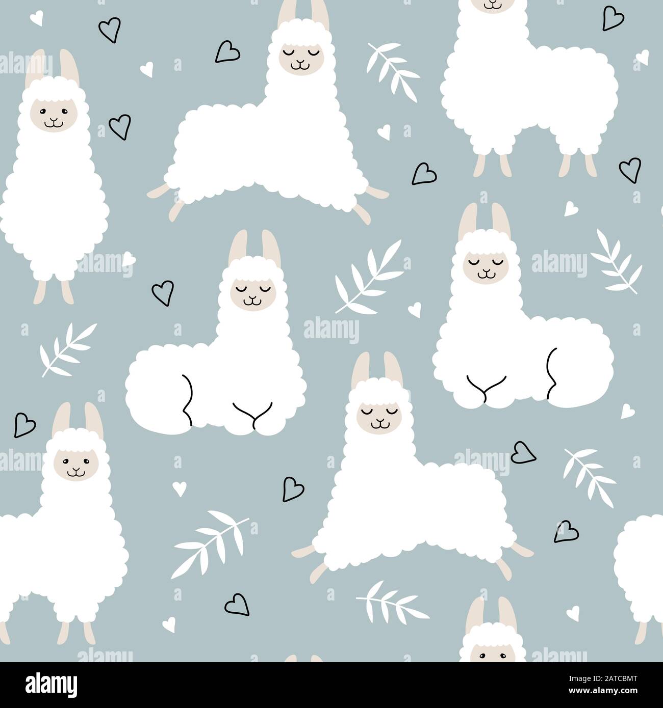 Motif sans couture avec jeu d'illustrations vectorielles de lamas mignons Illustration de Vecteur