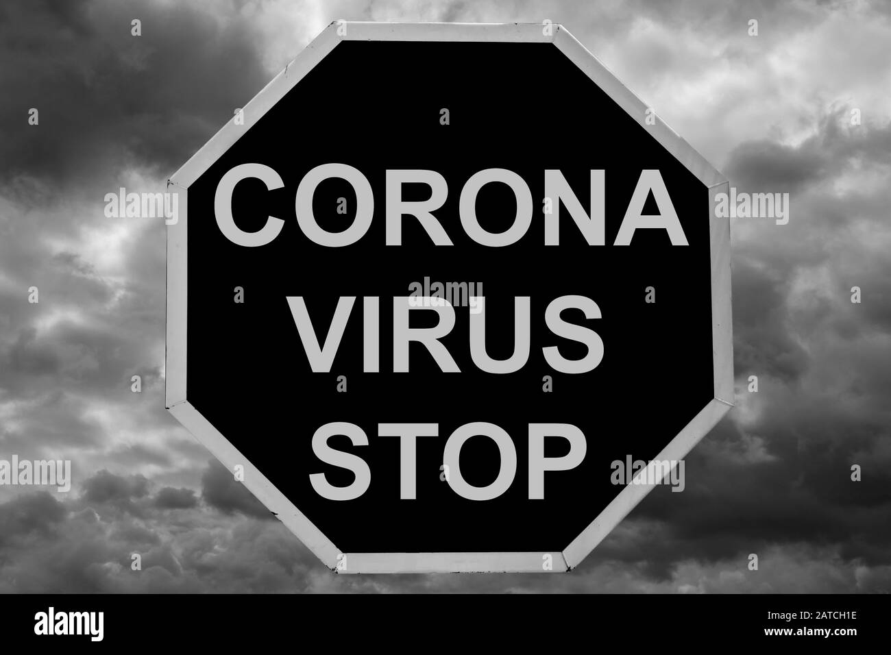 Wuhan Corona virus sur le signe noir, concept de protection contre les virus, fond de symbole de signe, illustration vectorielle Banque D'Images