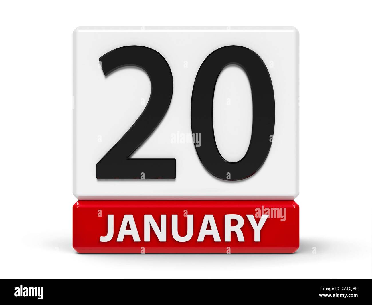 Icône de calendrier rouge et blanc de cubes - le vingtième janvier - sur une table blanche - Martin Luther King Day, rendu tridimensionnel, 3-ilustr Banque D'Images