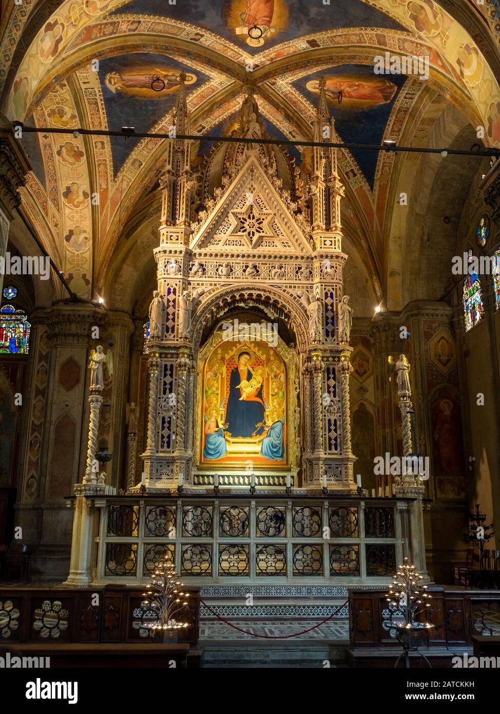 Orsanmichele, Andrea Orcagna Tabernacle gothique et Madonna et l'enfant de Bernardo Daddi, Florence Banque D'Images