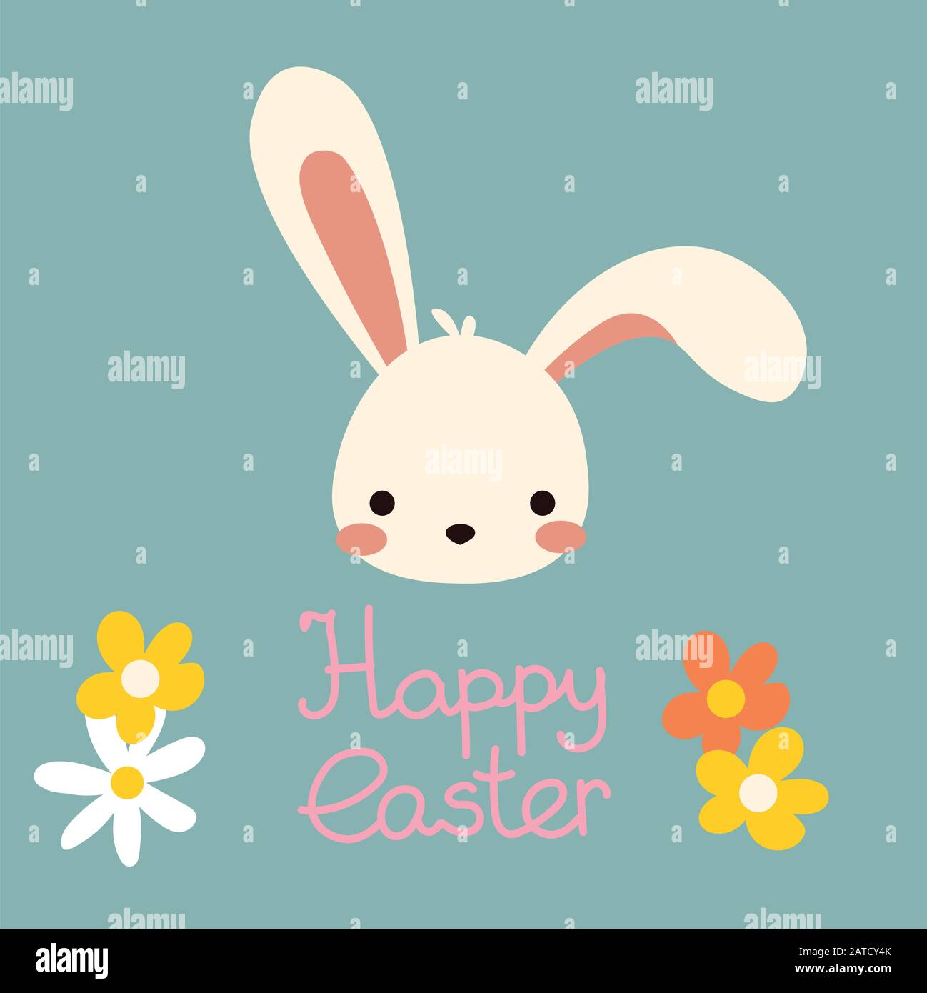 Lapin de pâques vectoriel. Lettrage et fleurs de printemps Illustration de Vecteur