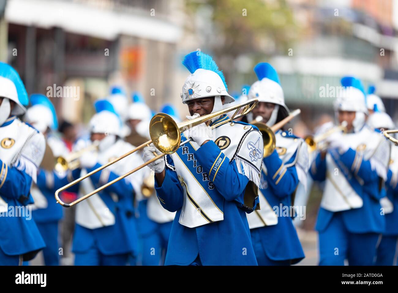 La Nouvelle-Orléans, Louisiane, États-Unis - 30 novembre 2019 : défilé classique de Bayou, membres du S.B. Wright Charter School Marching Band À La Parad Banque D'Images