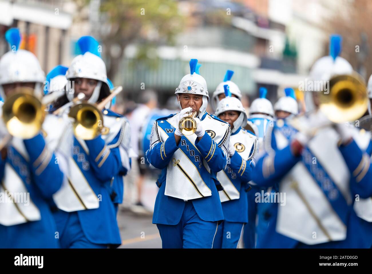 La Nouvelle-Orléans, Louisiane, États-Unis - 30 novembre 2019 : défilé classique de Bayou, membres du S.B. Wright Charter School Marching Band À La Parad Banque D'Images