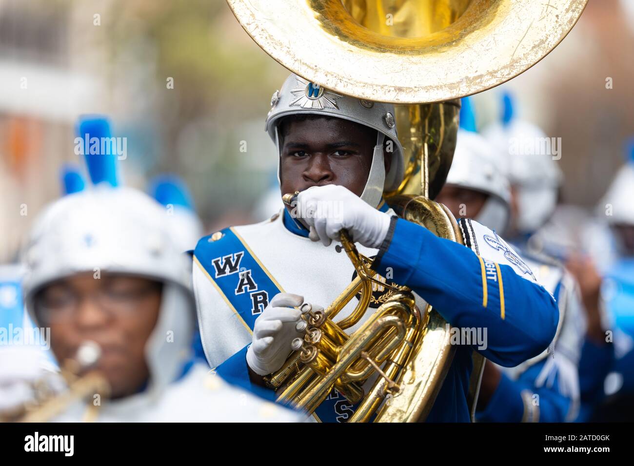 La Nouvelle-Orléans, Louisiane, États-Unis - 30 novembre 2019 : défilé classique de Bayou, membres du S.B. Wright Charter School Marching Band À La Parad Banque D'Images