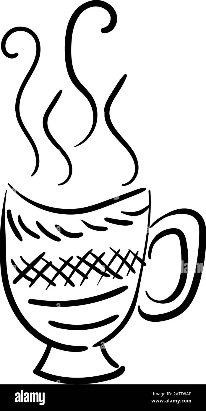 Une tasse de thé, de café et de branches de plantes. Illustration d'esquisse vectorielle. Isolé sur blanc. Illustration de Vecteur