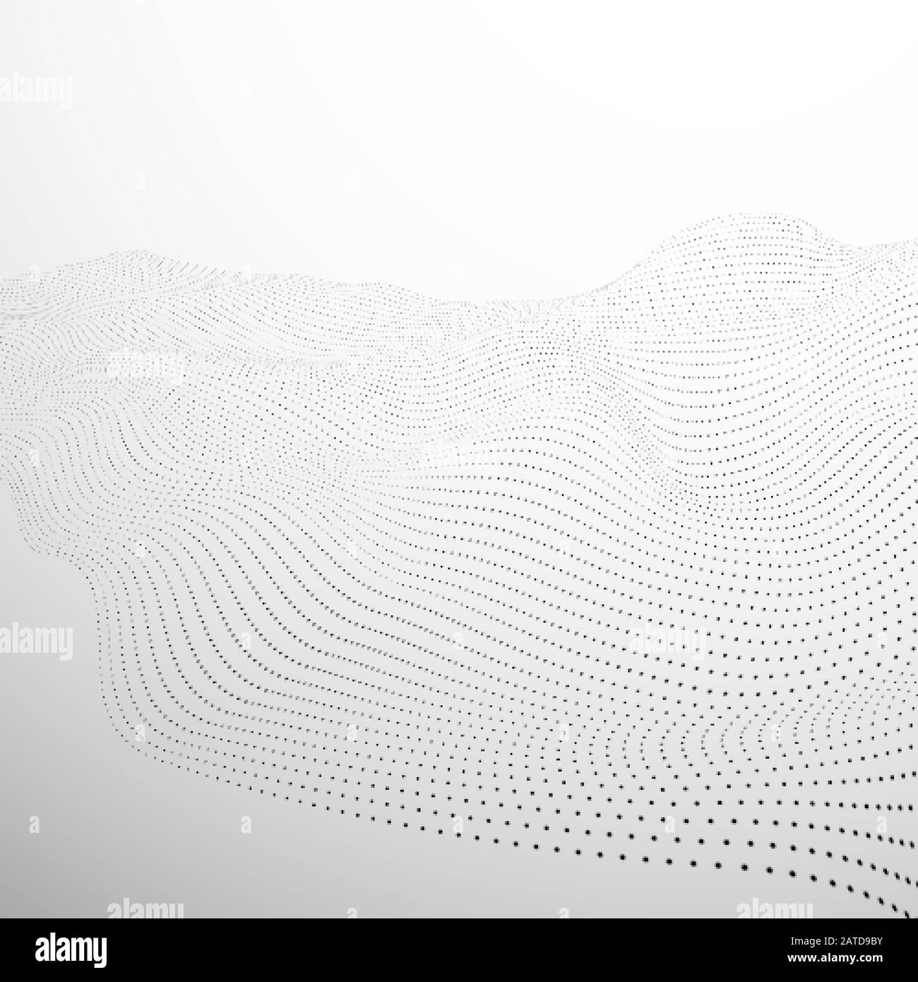 Technologie paysage futuriste. Surface de l'onde numérique. Onde numérique noire abstraite de particules sur fond blanc. Vecteur Illustration de Vecteur