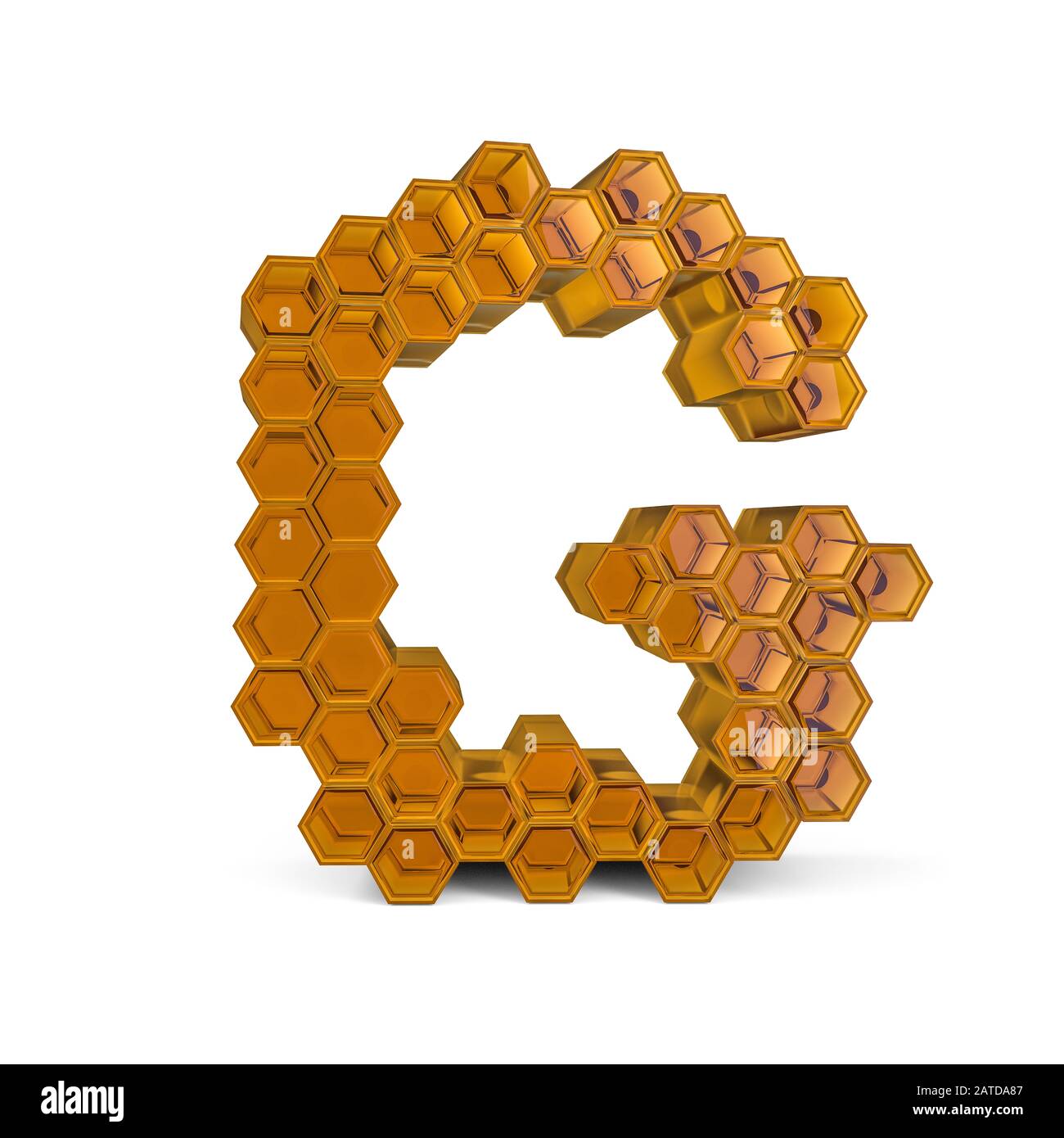 Majuscule G. Majuscule. Police nid d'abeilles orange brillant et abstraite. Rendu tridimensionnel Banque D'Images
