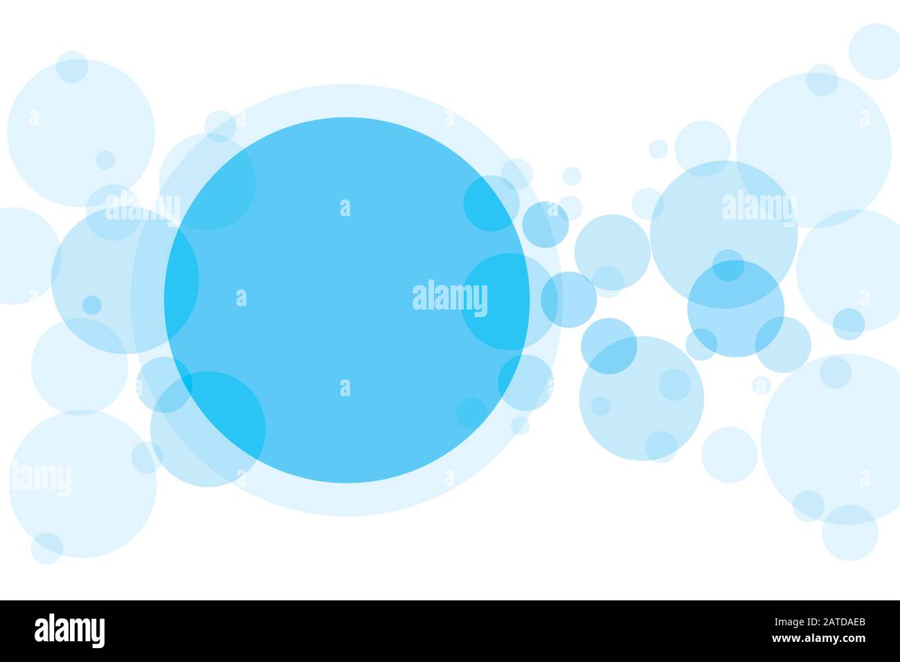 Cercles de croisement arrière-plan abstrait. Bleu ciel bulles transparentes placées aléatoirement sur blanc et un grand cercle avec de la place pour votre texte ou symboles. Eas Illustration de Vecteur