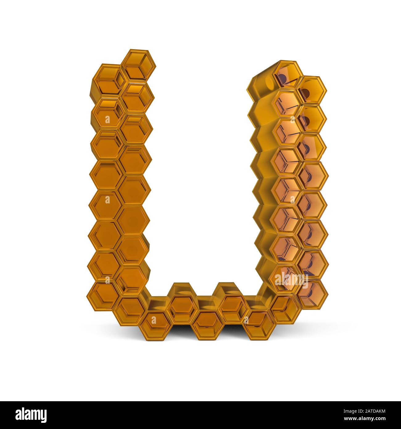 Majuscule U. Majuscule. Police nid d'abeilles orange brillant et abstraite. Rendu tridimensionnel Banque D'Images
