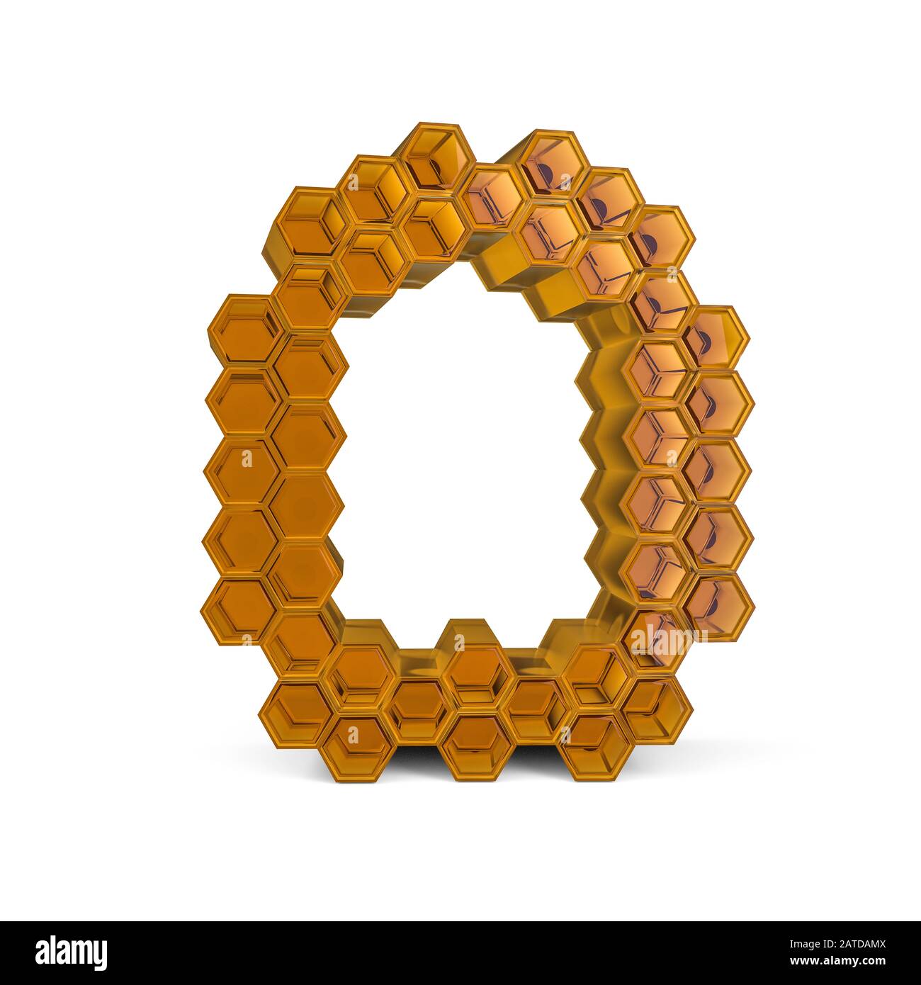 Numéro 0. Signe numérique. Police nid d'abeilles orange brillant et abstraite. Rendu tridimensionnel Banque D'Images