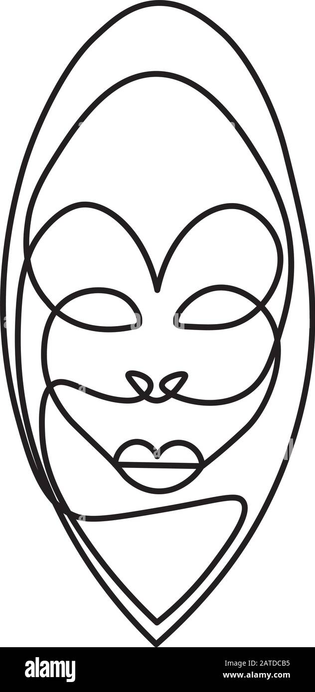 Visage masque tribal style une seule ligne continue Illustration de Vecteur