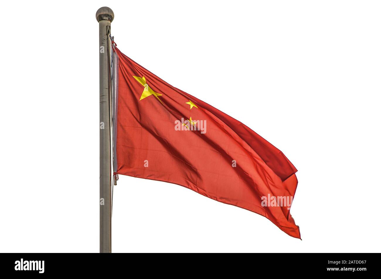 Gros plan sur le célèbre drapeau national chinois au coeur de Pékin sur la place Tiananmen. Banque D'Images