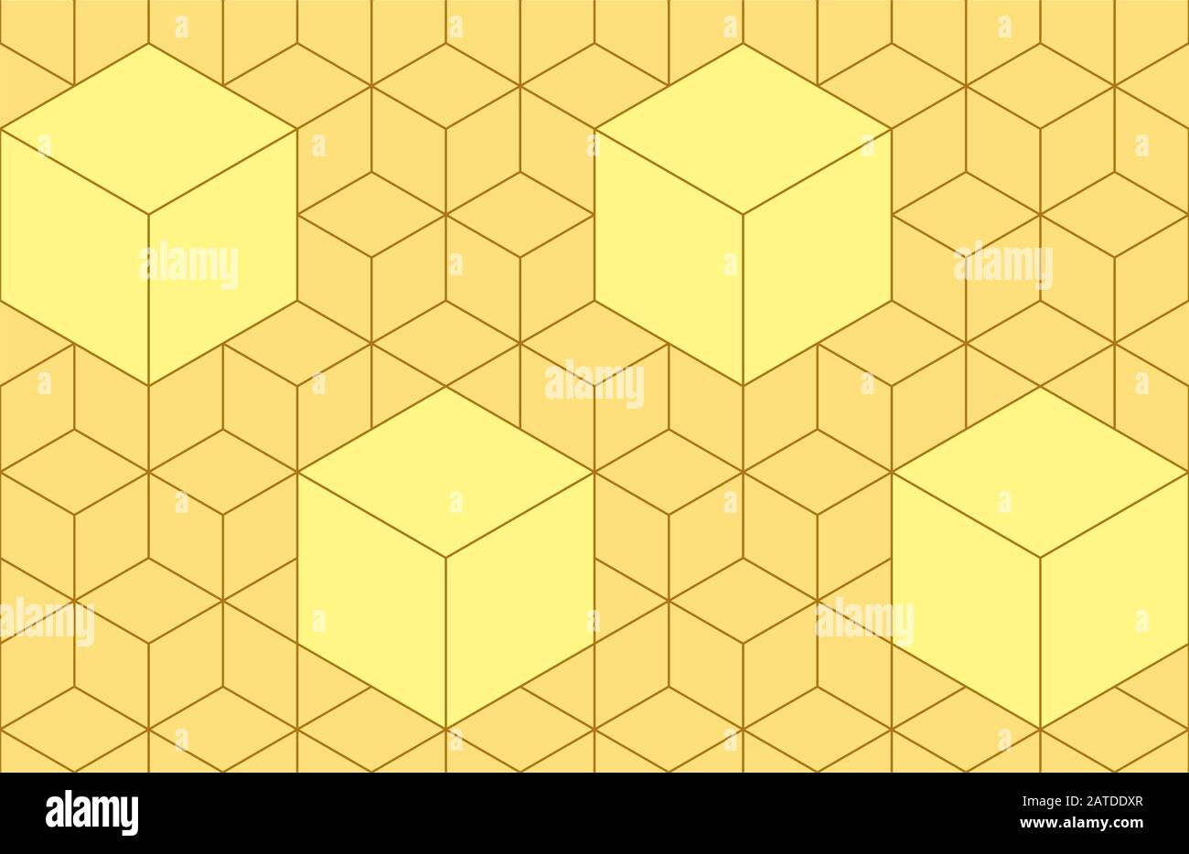 Cubes, hexagons et rhombs sans couture en couleurs dorées. Texture géométrique abstraite répétée avec des formes hexagonales qui s'entrecroisent. Ba de couleur or Illustration de Vecteur