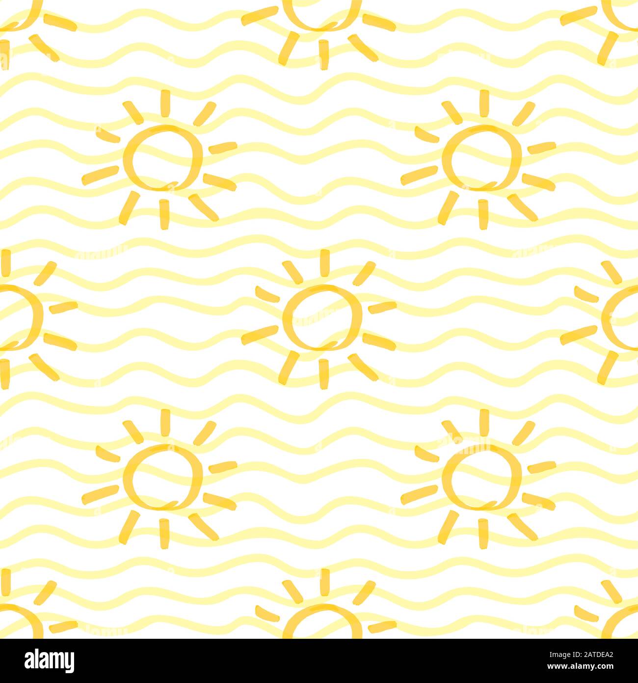 Modèle sans couture avec main solaire dessinée par marqueur. Texture répétitive du soleil dans des couleurs jaunes. Arrière-plan original pour les imprimés, le textile, le papier peint et W Illustration de Vecteur