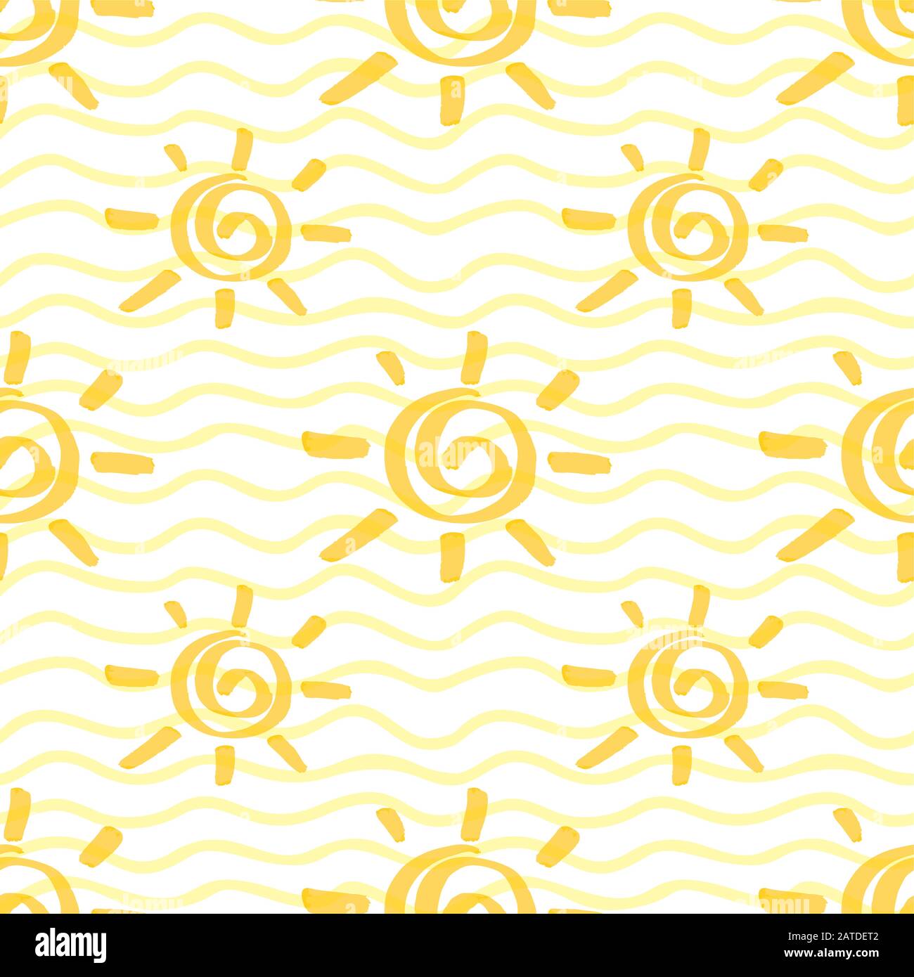Modèle sans couture avec main solaire dessinée par marqueur. Texture répétitive du soleil dans des couleurs jaunes. Arrière-plan original pour les imprimés, le textile, le papier peint et W Illustration de Vecteur