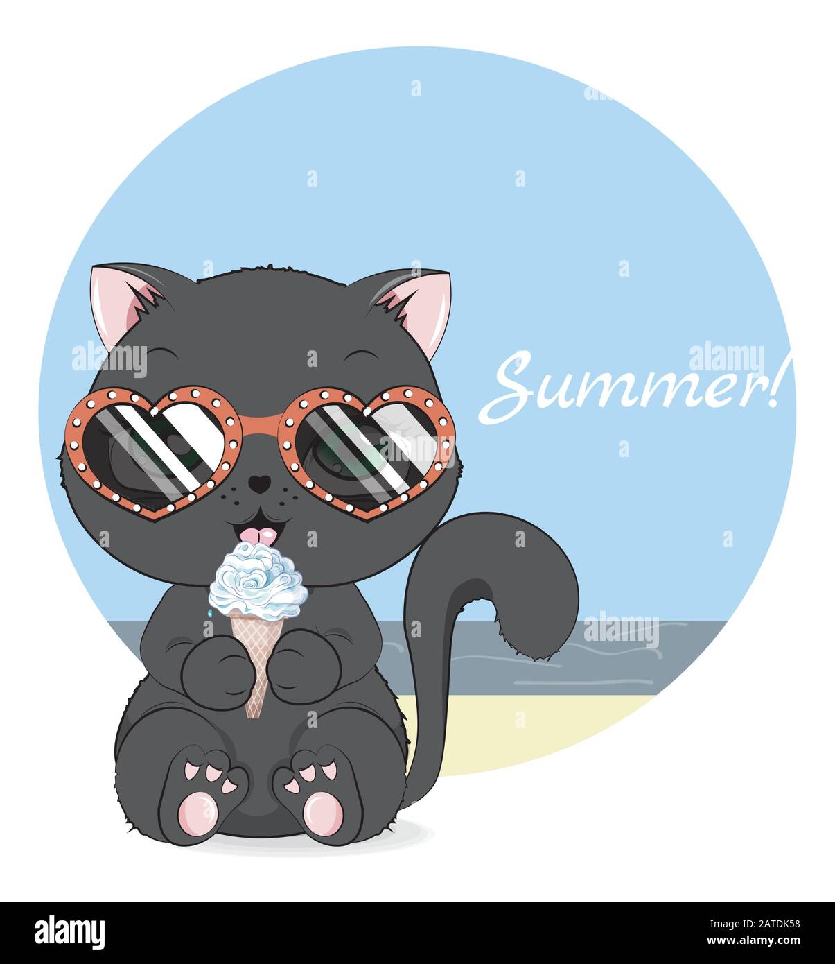 Bonjour Ete Bebe Chat Noir Dans Des Lunettes De Soleil Et La Creme Glacee Photo En Dessin A La Main Style De Dessin Anime Pour Carte De Vœux Carte Postale Douche De Bonjour Ete Bebe Chat Noir Dans Des Lunettes De Soleil Et La Creme Glacee Photo En Dessin A La Main Style De Dessin Anime Pour Carte De Vœux Carte Postale Douche De